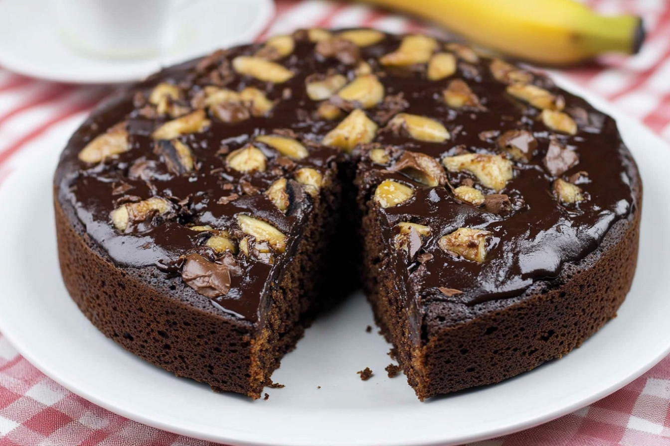 Tarta de chocolate y plátano