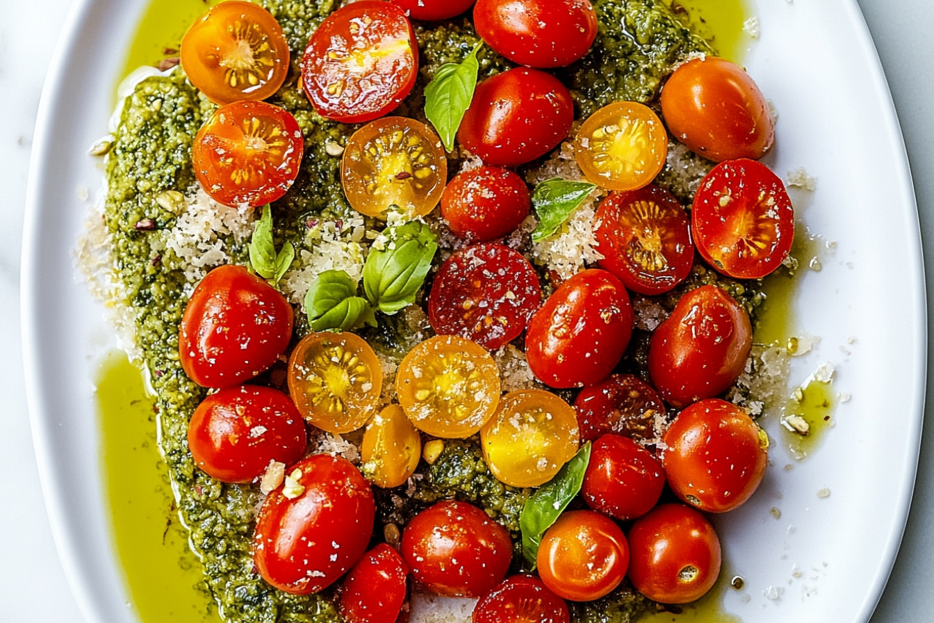 Tomates cherry con pesto de pistachos
