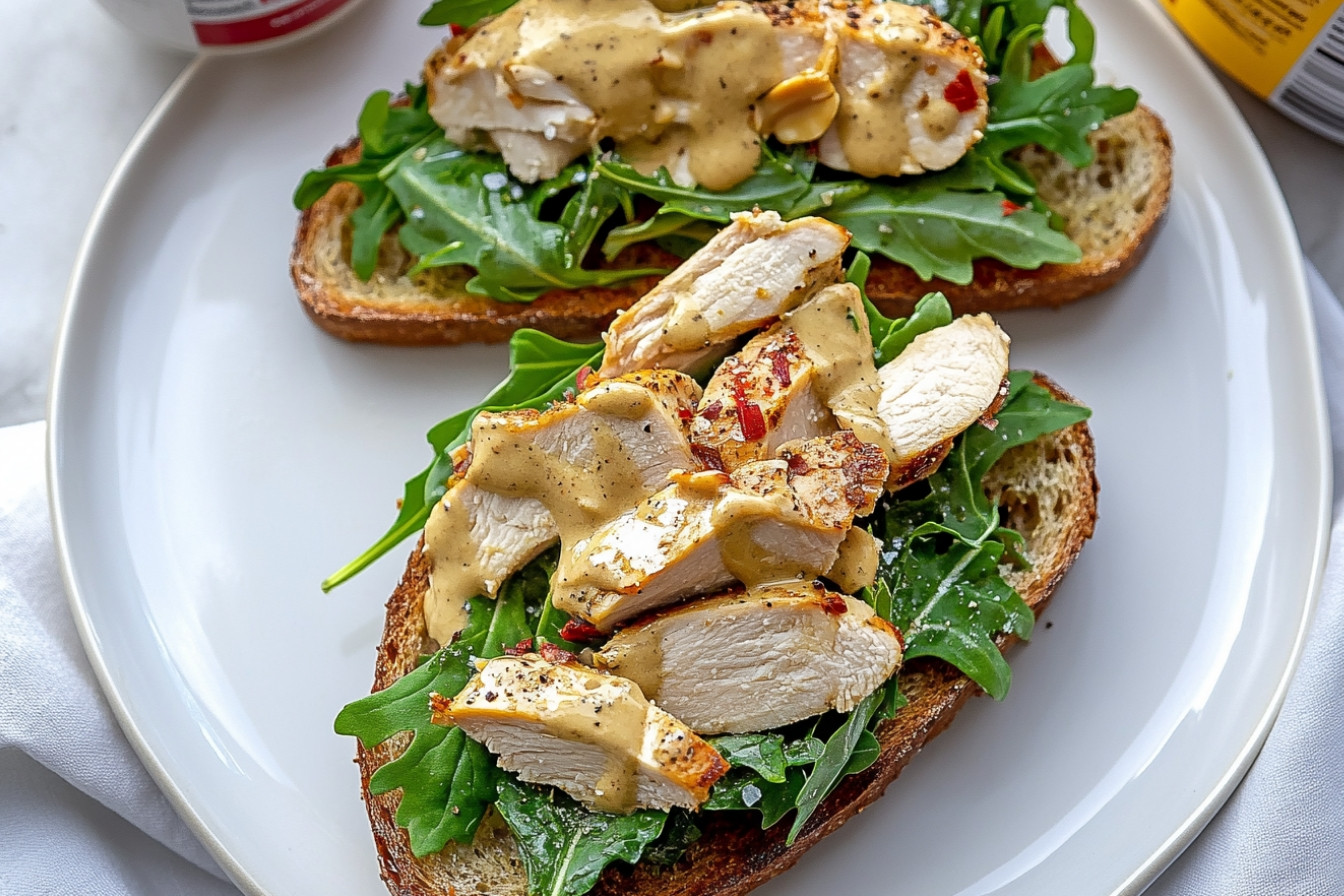 Tosta de pollo y rúcula