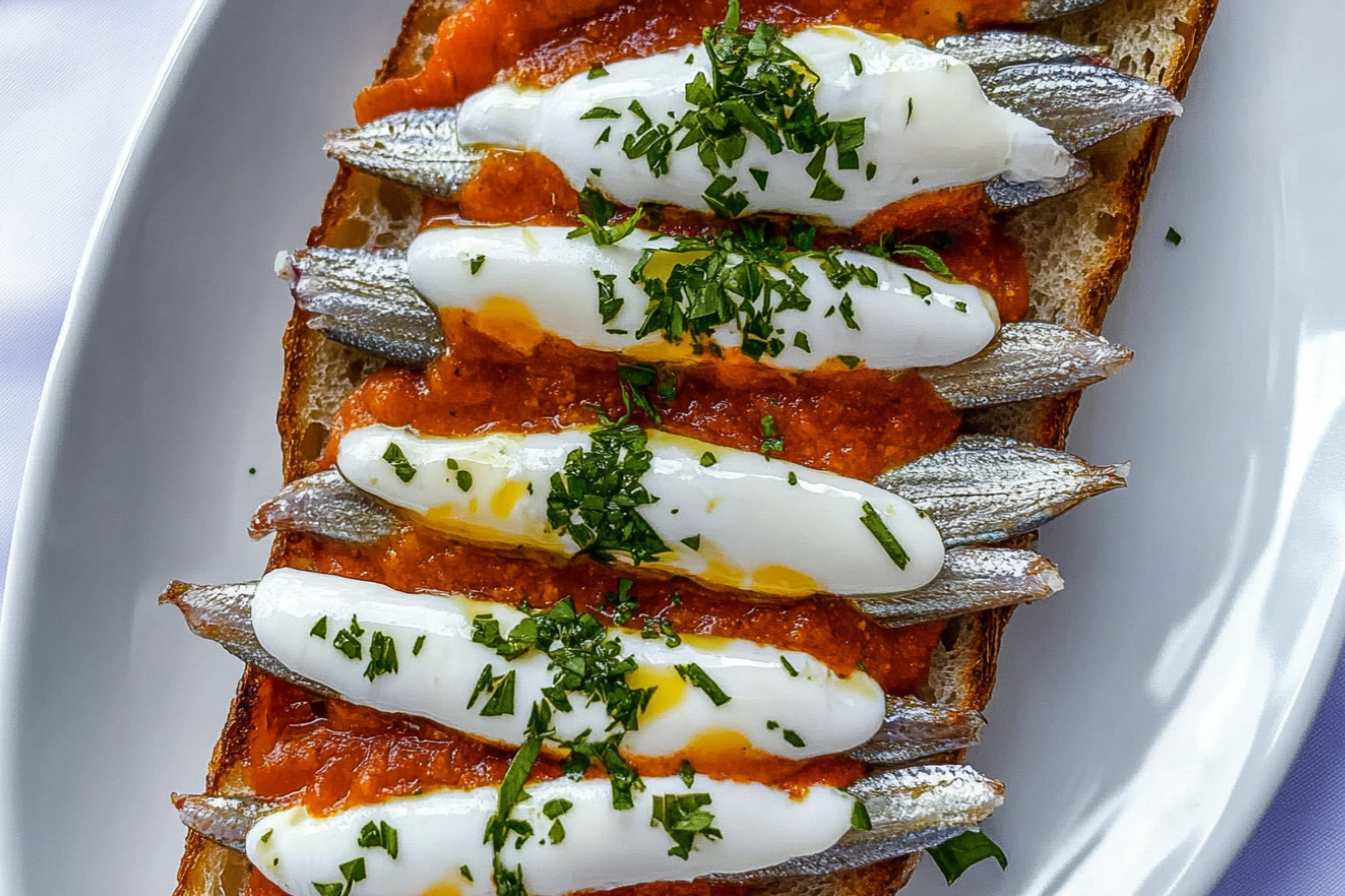 Tosta de salmorejo con boquerones