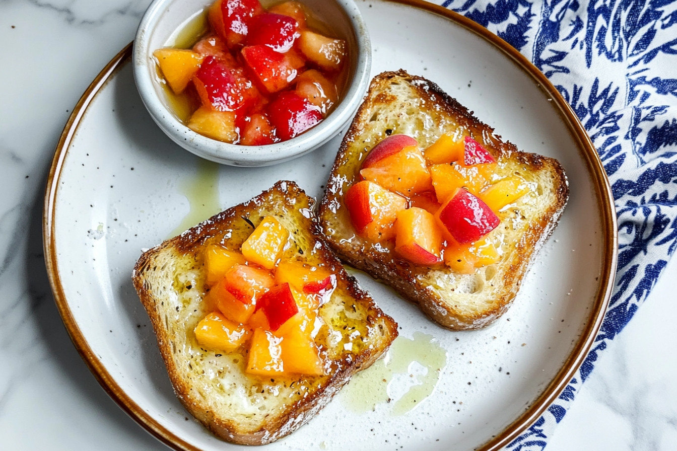 Tostas gratinadas con aliño de melocotón