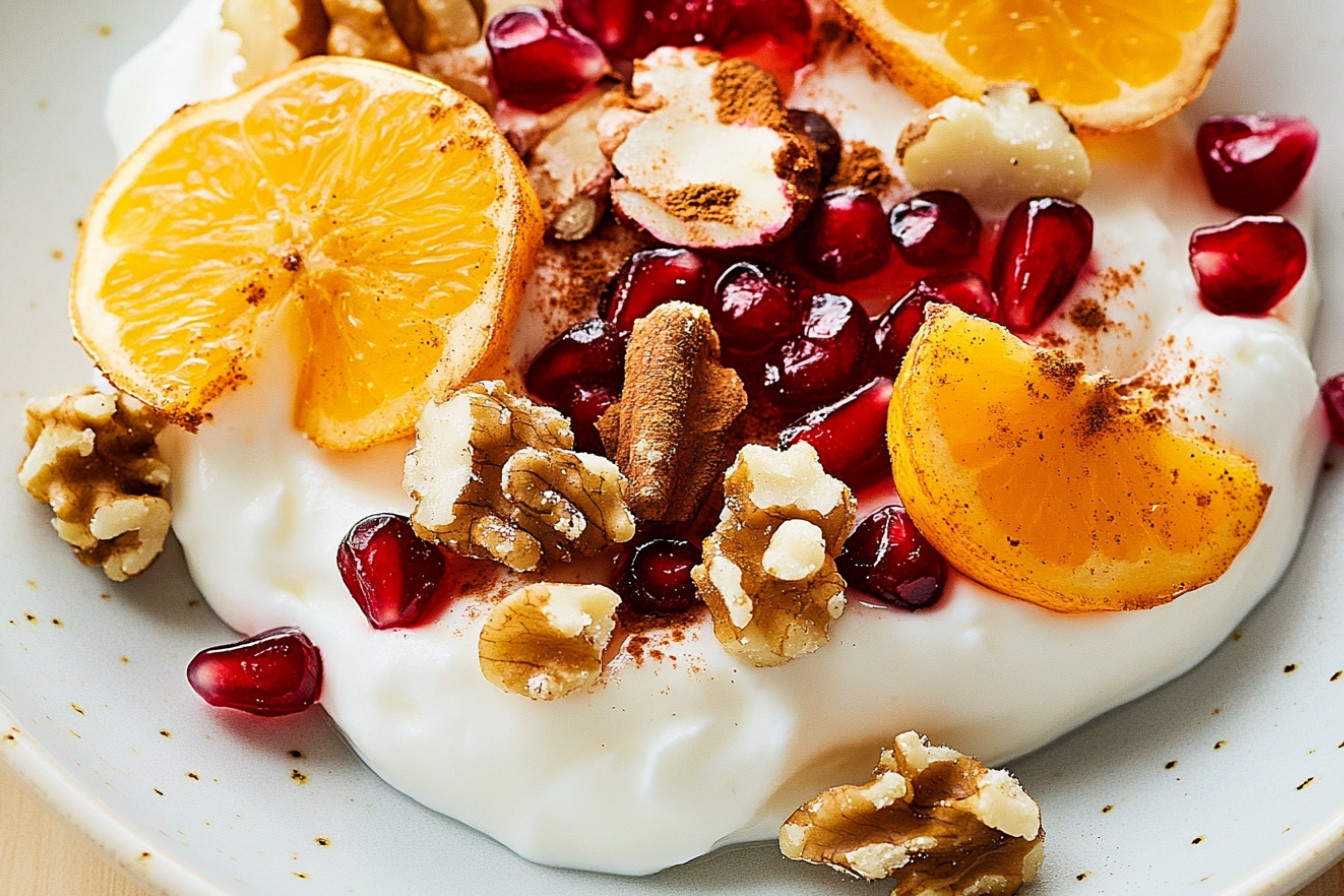 Yogur con fruta y granada