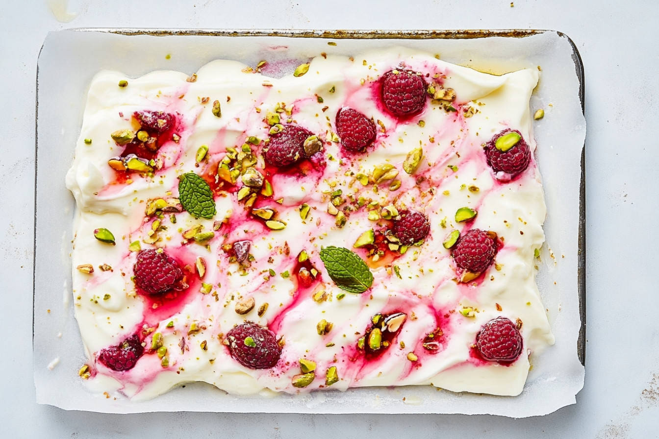 Yogur griego con pistacho y frambuesa