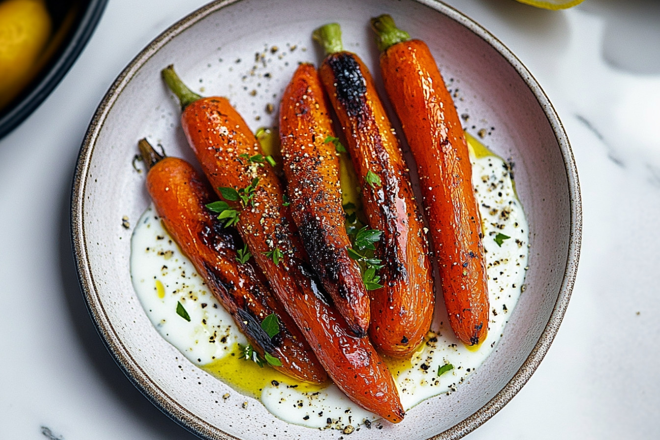 Zanahorias asadas con salsa de yogur